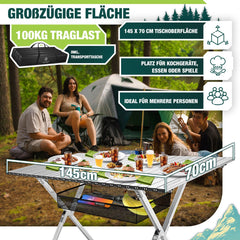 KESSER® Campingtafel Opvouwbaar - Verstelbaar - 145x70 cm - Zilver