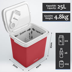 Koelbox Elektrisch – 12V en 230 volt - Coolbox - Frigobox - 25L – Rood