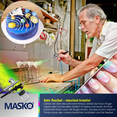 MASKO® Airbrush Set met Compressor - 4 bar double action - Zwart
