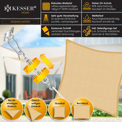 KESSER® Schaduwdoek 5x5m - Zonnezeil - Waterafstotend - Zand