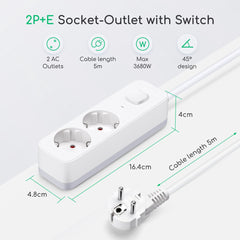 Stekkerdoos - Verlengsnoer - Verlengkabel - 5M - Wit - Aigostar