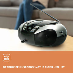 Lenco SCD-37 - Draagbare radio CD speler met MP3 optie en USB - Zilver •