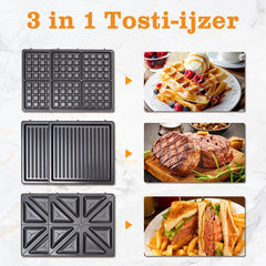 Tosti apparaat - Tosti ijzer - Contactgrill - Wafelijzer - 1200W - Zwart - Taylow Swoden •