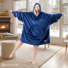 KESSER® Oversized Oodie - Fleece Deken met Mouwen | Draagbare Deken - Snuggle Hoodie | Plaid Knuffeldoekje - Marineblauw