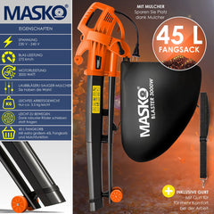 MASKO 3in1 Bladblazer - Bladzuiger 3000W - 45L opvangzak - Oranje