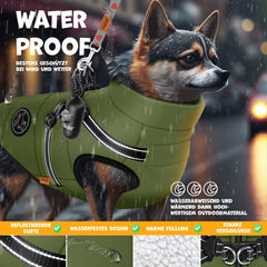 LOVPET® Hondenjas Hondenvacht met Harnas Waterafstotend, incl. 45 Stuks Poepzak + Dispenser, Winter Vest Hond Waterdicht Gevoerd, Gewatteerd Vest Met Borstband, Reflectoren, D-Ring - Khaki / L