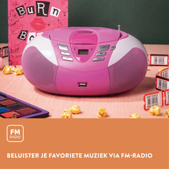 Lenco SCD-37 - Draagbare radio CD speler met MP3 optie en USB - Roze