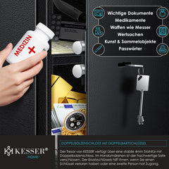 KESSER® Kluis met sleutelslot - 50x35x31cm - Zwart