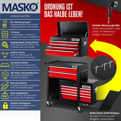 Masko® Werkplaatswagen - Gereedschapswagen - 9 vakken - Rood