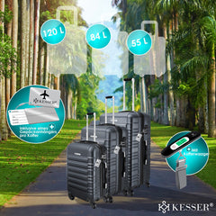 KESSER® Reiskofferset - 3-delig - ABS- Kofferset - Antraciet