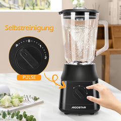 Blender - Smoothie Maker - Glazen kan - 1,5L - 800W - Zwart - Aigostar