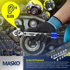 MASKO® Momentsleutel - Gereedschapset - Ratelset 5-25Nm - Blauw