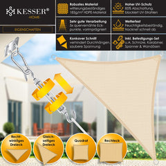 KESSER® Schaduwdoek 5x5x5m - Zonnezeil - Waterafstotend - Creme