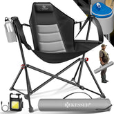 KESSER® Campingstoel, opvouwbaar tot 160 kg, visstoel, klapstoel, gevoerd met armleuningen, campinglicht en bekerhouder + tas met hoge rugleuning, strandstoel met kantelfunctie