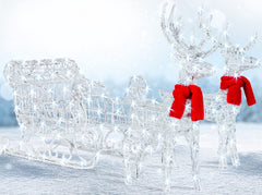 KESSER® Kerstverlichting 240 LED´s 2x Rendier met Slee - lichtslang met timer voor buiten en binnen - LED Lampjes Kerstversiering kerstdecoratie - Wit (Wit LED´s)