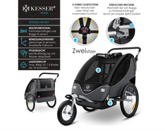 Fietskar kinderen - Fietsaanhanger - tot 40kg - Grijs •