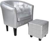 Fauteuil met armleuning - Relaxstoel - Met Hocker - Zilver - MIADOMODO