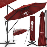 Zweefparasol - Tuinparasol - Parasol 300 cm - Met voet - Met Parasolhoes - Rood - Tillvex