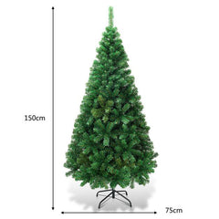 COSTWAY Kerstboom met Metalen Standaard Kunstkerstboom PVC Naalden Kunstsparrenboom voor Thuis Kantoor Winkels 150 cm Groen