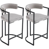 Set van 2 barkrukken, bekleed met fluweel, moderne keukenstoelen voor bar, restaurant, grijs, Wahson
