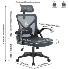 Ergonomische Bureaustoel - Office Chair - Gamestoel - Volwassenen - Grijs - SYMINO - BGY-01