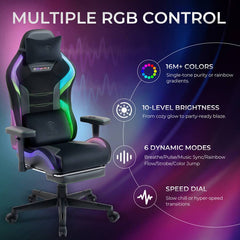 Dowinx - LED-gamingstoel met lendensteun voor lange en grote mensen, 3D-verstelbare armleuningen en hoofdsteun, RGB-gamingstoelstof - Zwart/Groen