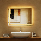 Auralum LED Badezimmerspiegel 70x50cm Rechteckig, 3 Lichtfarben Badspiegel mit Touch und Anti Beschlag, Dimmbar Badezimmer Spiegel, energiesparend Wandspiegel