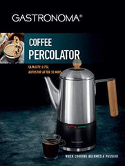 Gastronoma 18150001 Koffiepercolator, koffiemachine, 0,75 liter, 6 kopjes, roestvrij staal, hout, 650 watt
