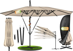 KESSER® Dubbele Parasol 4,6m x 2,7m | Zweefparasol met hoes en windbescherming, slinger en standaard | Waterafstotende aluminium parasol met slinger | Kantelbaar, 360° draaibaar, Beige