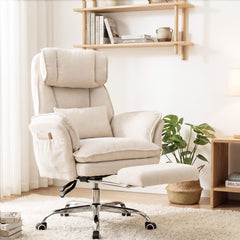 UEV Ergonomische bureaustoel met inklapbare voetensteun, beige, mesh bekleding, draagvermogen tot 226 kg, kantelbaar tot 150°