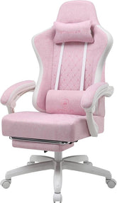 GTPLAYER - Gamingstoel Ergonomisch - Met Veerzitkussen en Voetensteun - Roze-wit