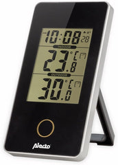 Alecto WS-150 Digitale Indoor Outdoor Thermometer - Slaat maximum- en laagste waarden - Datum en tijd - Wekker met sluimerfunctie - Zwart