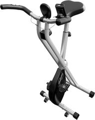 Physionics® Hometrainer, lcd-display, verstelbaar, inklapbaar, tot 120 kg, grijs, met transportwielen, hartslagmeter, telefoonhouder, ergometer, fietstrainer, hometrainer, fitnessfiets •