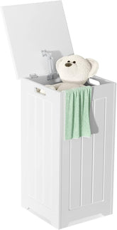 Wasmand met deksel - 35L - 30x30x61 cm - Wit - COSTWAY