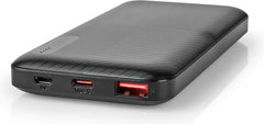 Nedis Compacte Powerbank 10000 mAh – 18W Snellader – Noodpakket – USB-A & USB-C – Universeel voor Smartphones, Tablets & Gadgets – LED Indicator – Zwart
