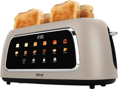 Olvy Broodrooster XL - Lange Sleuven - Timerfunctie - LCD Display - Kruimellade - Toaster - 1500W - Ontdooien & Opwarmen - Beige