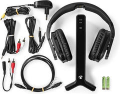 Nedis Draadloze TV-Koptelefoon – Over-Ear – RF – 25 m – 8 uur Batterij – Laadstation – Zwart •