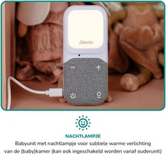 Alecto Babyfoon - Full Eco DECT Audio Babyfoon - Nachtlampje en Slaapliedjes - DBX140 - Wit Grijs