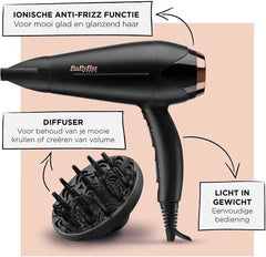 Fohn D570DE - Ionische Anti-Pluis - Föhn met diffuser (15mm) - 2200 Watt - Haardroger - Coolshot - BaByliss Turbo Smooth 2200