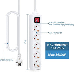 Stekkerdoos - Verlengsnoer - Verlengkabel - 5M - Wit - Aigostar