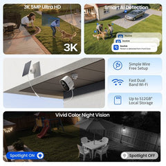 Reolink 3K 5MP Accucamera - 2.4/5GHz Dual-Band - Slimme detectie - Kleurnachtzicht - Draadloze installatie - Argus Series B330 + zonnepaneel Lite •