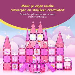 Magnetic Tiles - Speelgoed - Magnetische Tegels - Prinsessen - Educatief & Constructie - Montessori - 81 Stuks - Bouwstenen - Bouwblokken - Voor 3, 4, 5, 6, 7, 8, 9 Jaar - Bouw je Magna Wereld - Kinderen - Olvy