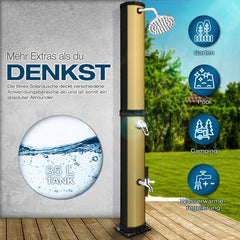 tillvex zonnedouche 35 liter inclusief Beschermhoes | Tuindouche voor de tuin warm water | Zwembad-douche camping | zonder stroomaansluiting | met kraan en regendouchekop | Tuinslangaansluiting