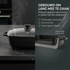 Nedis Elektrische Hapjespan 2200W – 40 cm Deksel – Anti‑aanbaklaag – Aluminium