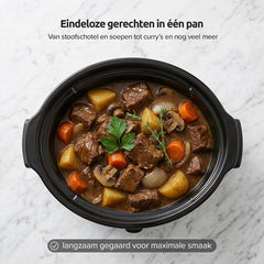 Slowcooker met Timer - 6L - Glazen deksel - Zwart - Olvy •