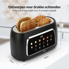 Olvy Broodrooster XL - Lange Sleuven - Timerfunctie - LCD Display - Kruimellade - Toaster - 1500W - Ontdooien & Opwarmen - Zwart