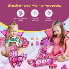 Magnetic Tiles - Speelgoed - Magnetische Tegels - Prinsessen - Educatief & Constructie - Montessori - 81 Stuks - Bouwstenen - Bouwblokken - Voor 3, 4, 5, 6, 7, 8, 9 Jaar - Bouw je Magna Wereld - Kinderen - Olvy