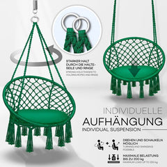 Hangstoel - Binnen & Buiten - Hangschommel - Tot 200 Kg - Groen - Tillvex® •