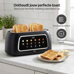 Olvy Broodrooster XL - Lange Sleuven - Timerfunctie - LCD Display - Kruimellade - Toaster - 1500W - Ontdooien & Opwarmen - Zwart