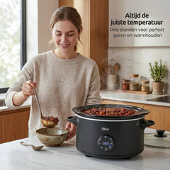 Olvy Digitale Slowcooker met Timer - Incl. Slowcooker e-kookboek - PFAS-vrij - 6 Liter - Keramische binnenpan